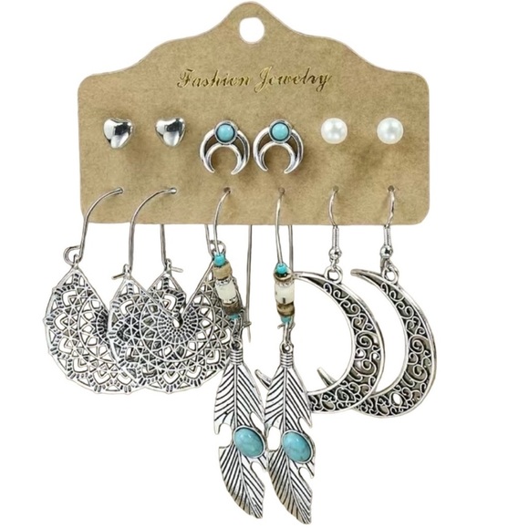 Jewelry - Vintage boho dangle earring set 6 pair